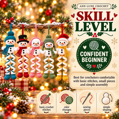 Christmas Spiral Snowman Ornament Crochet Pattern PDF | 5 Festive Snowman Designs