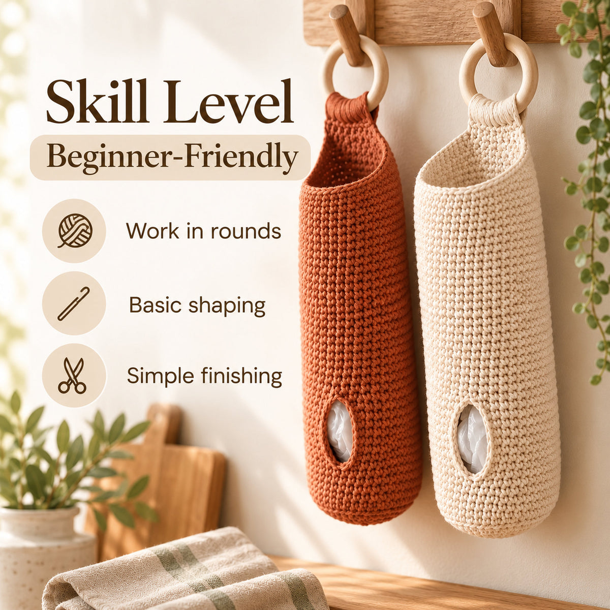 Crochet Plastic Bag Holder Pattern PDF – Hanging Kitchen Organizer