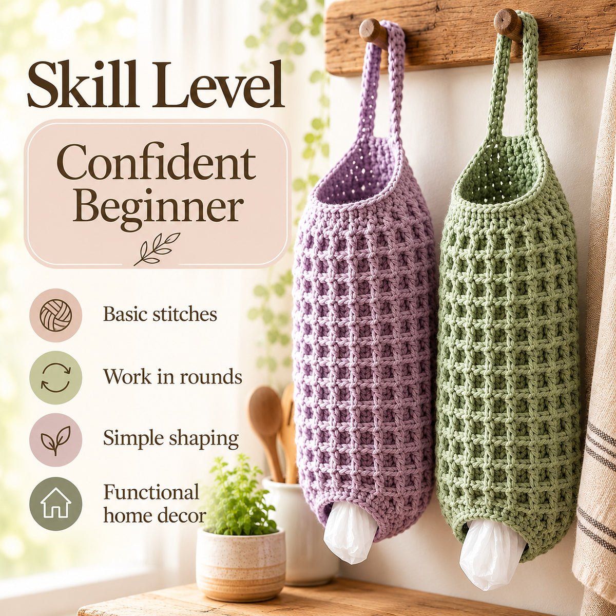 Crochet Plastic Bag Holder Pattern PDF – Hanging Kitchen Organizer