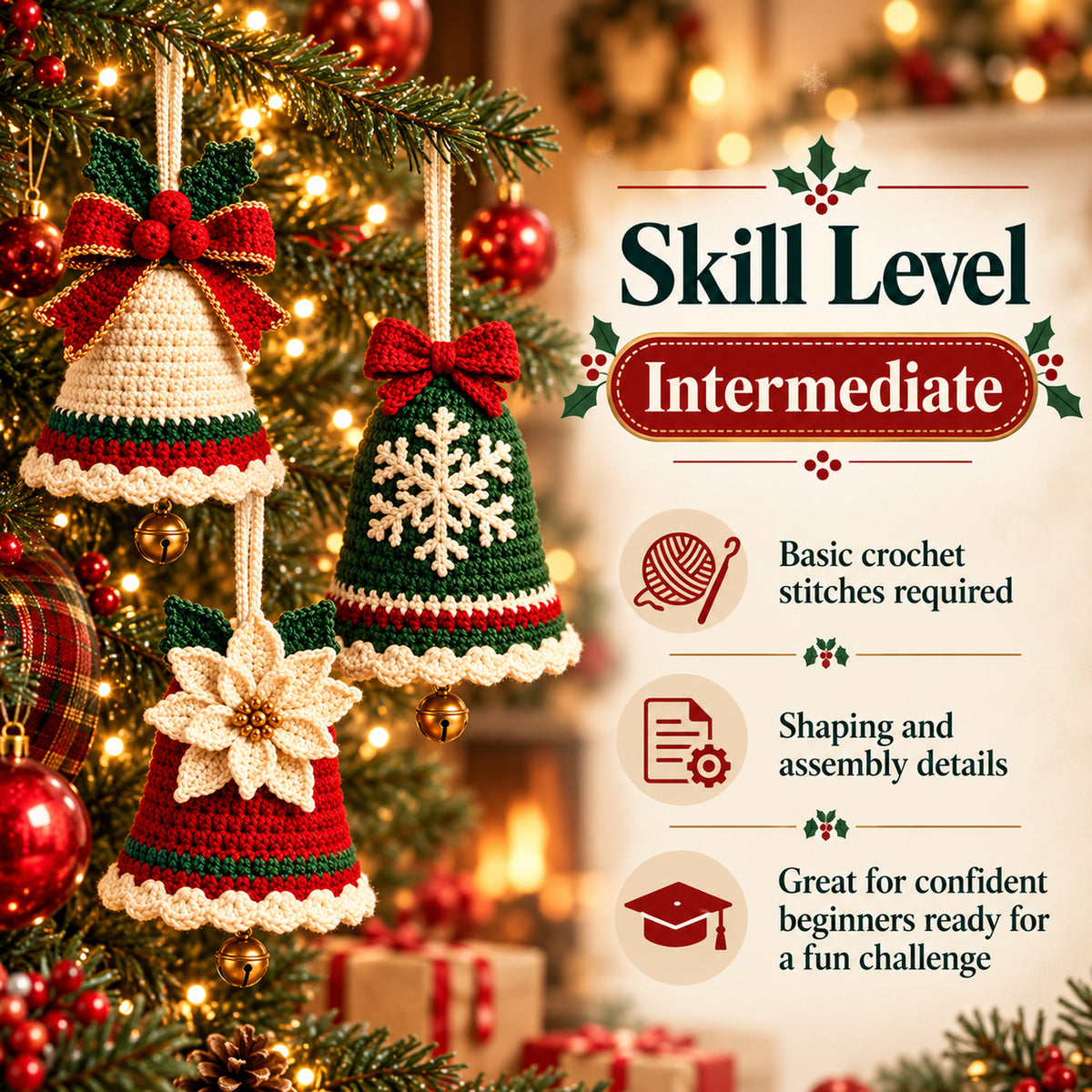 3-in-1 Crochet Christmas Bell Ornament Pattern Bundle – PDF