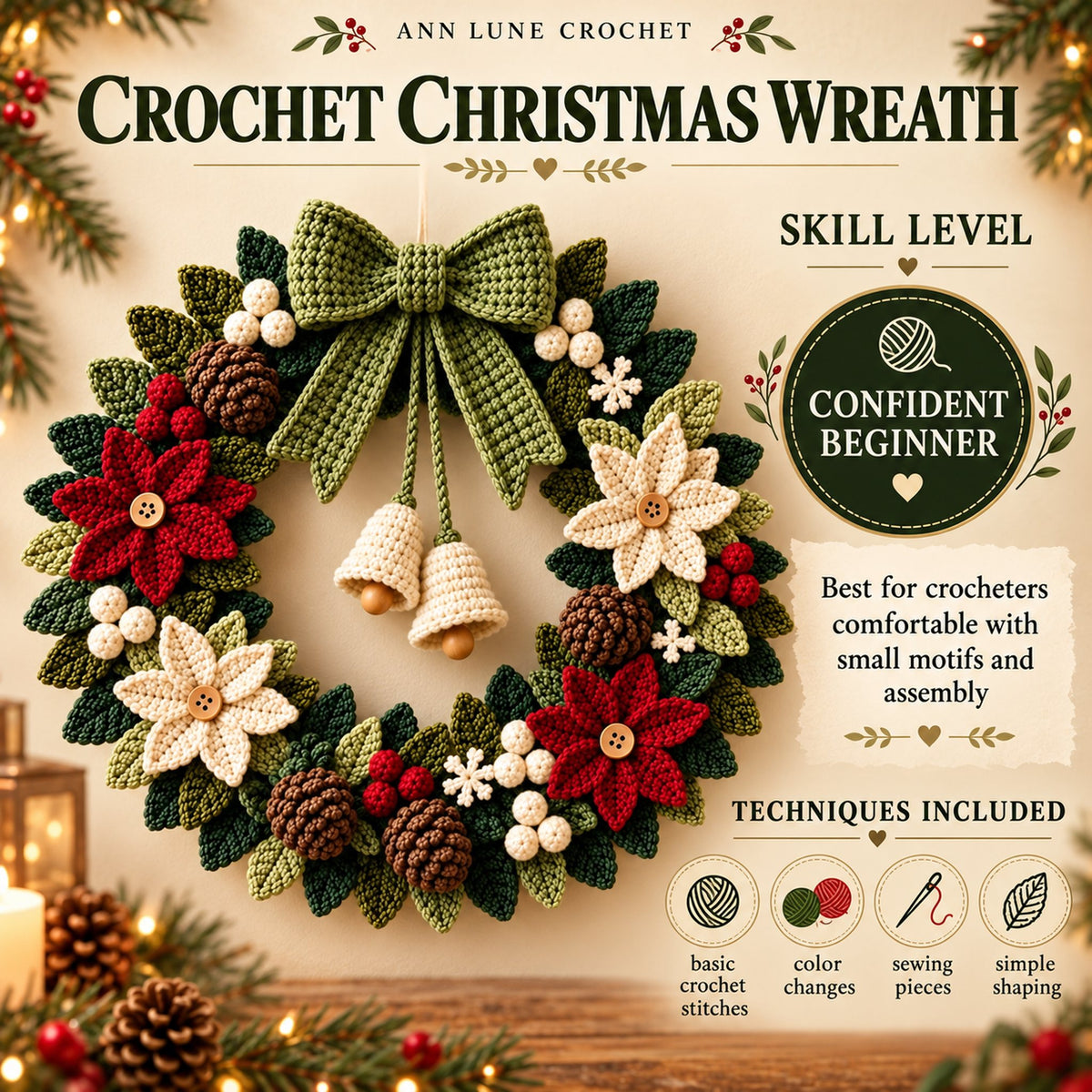 Crochet Christmas Wreath Pattern PDF | Festive Holiday Wreath Crochet Pattern
