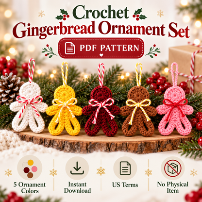 Crochet Gingerbread Ornament Set PDF Pattern – Christmas Tree Decorations