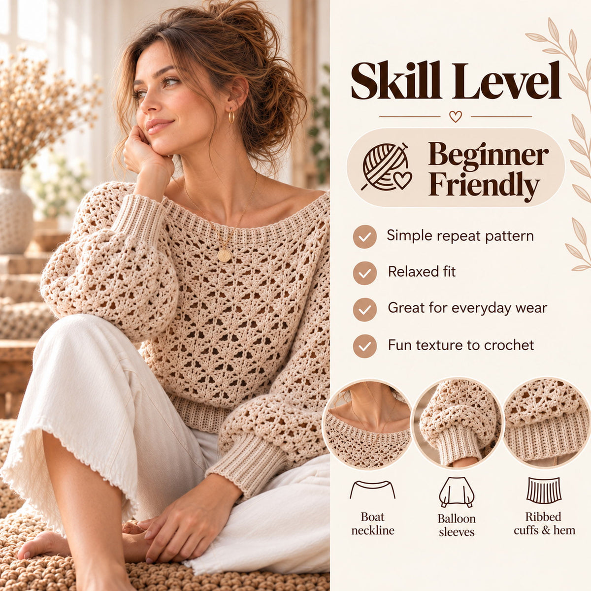 Lace Crochet Sweater Pattern PDF