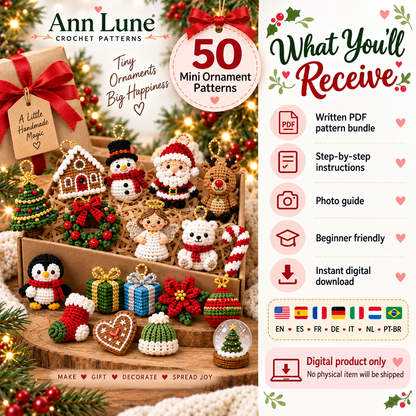 50 Christmas Crochet Ornament Patterns Bundle PDF – Mini Holiday Amigurumi Decorations
