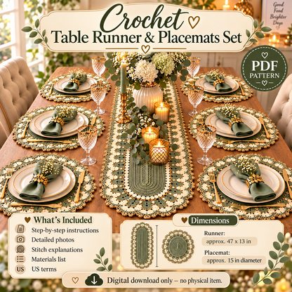 Crochet Table Runner & Placemat Set PDF Pattern