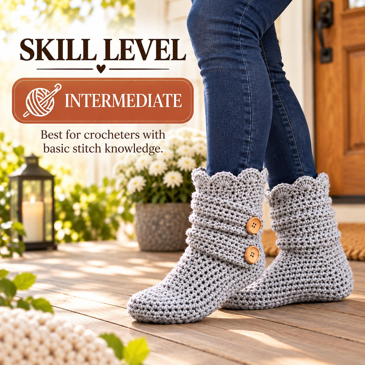 Crochet Slipper Boots Pattern PDF – Cozy Button Boots