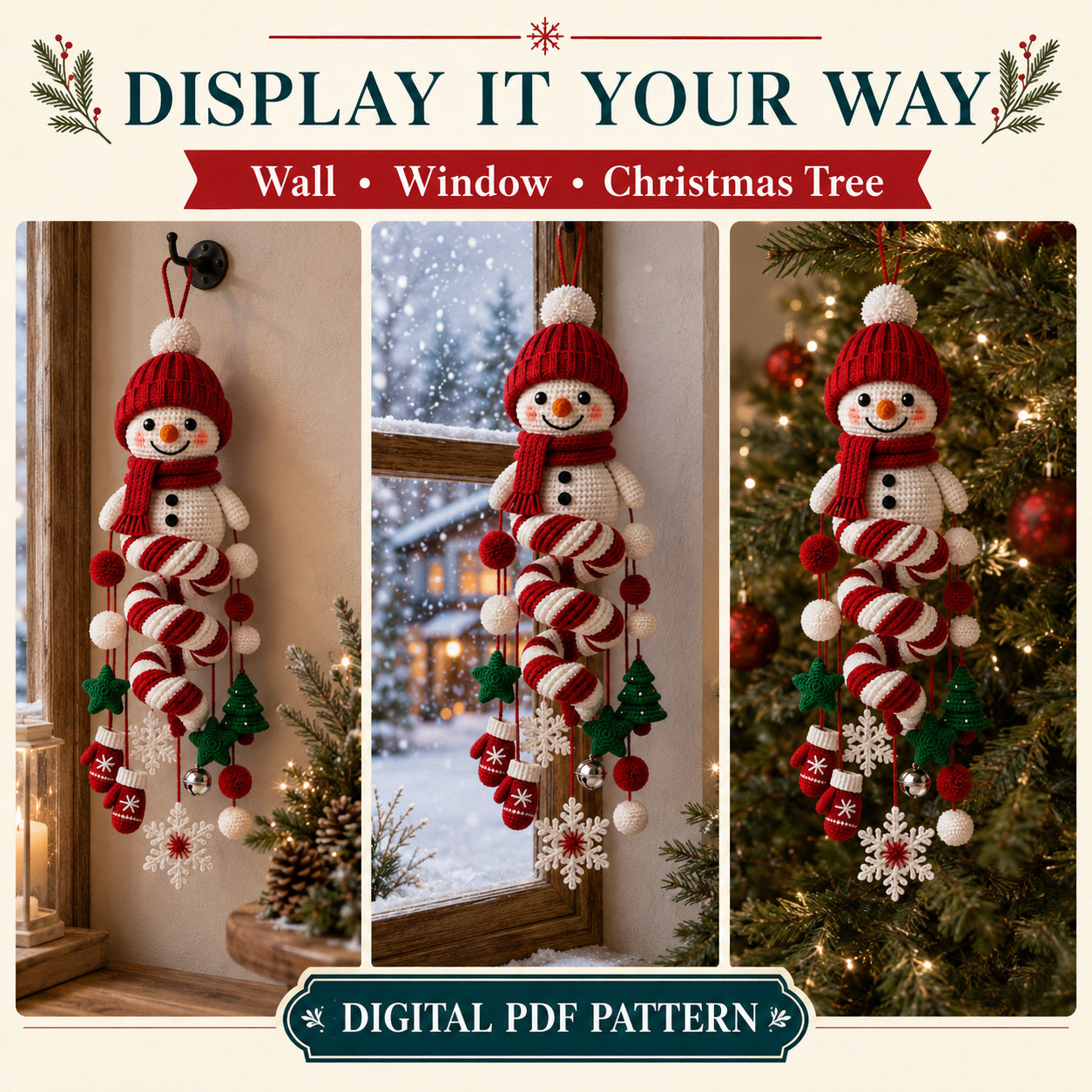 Snowman Spiral Hanging Crochet Pattern PDF | Christmas Amigurumi