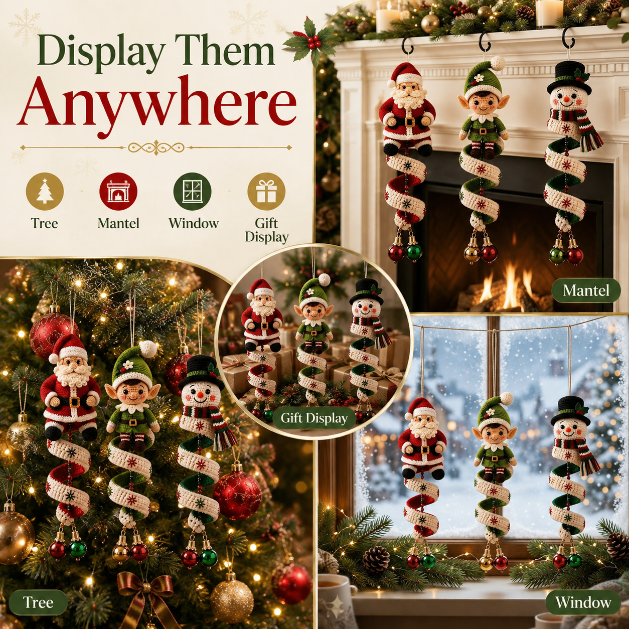 Christmas Spiral Crochet Pattern Bundle – Santa, Elf & Snowman PDF Pattern