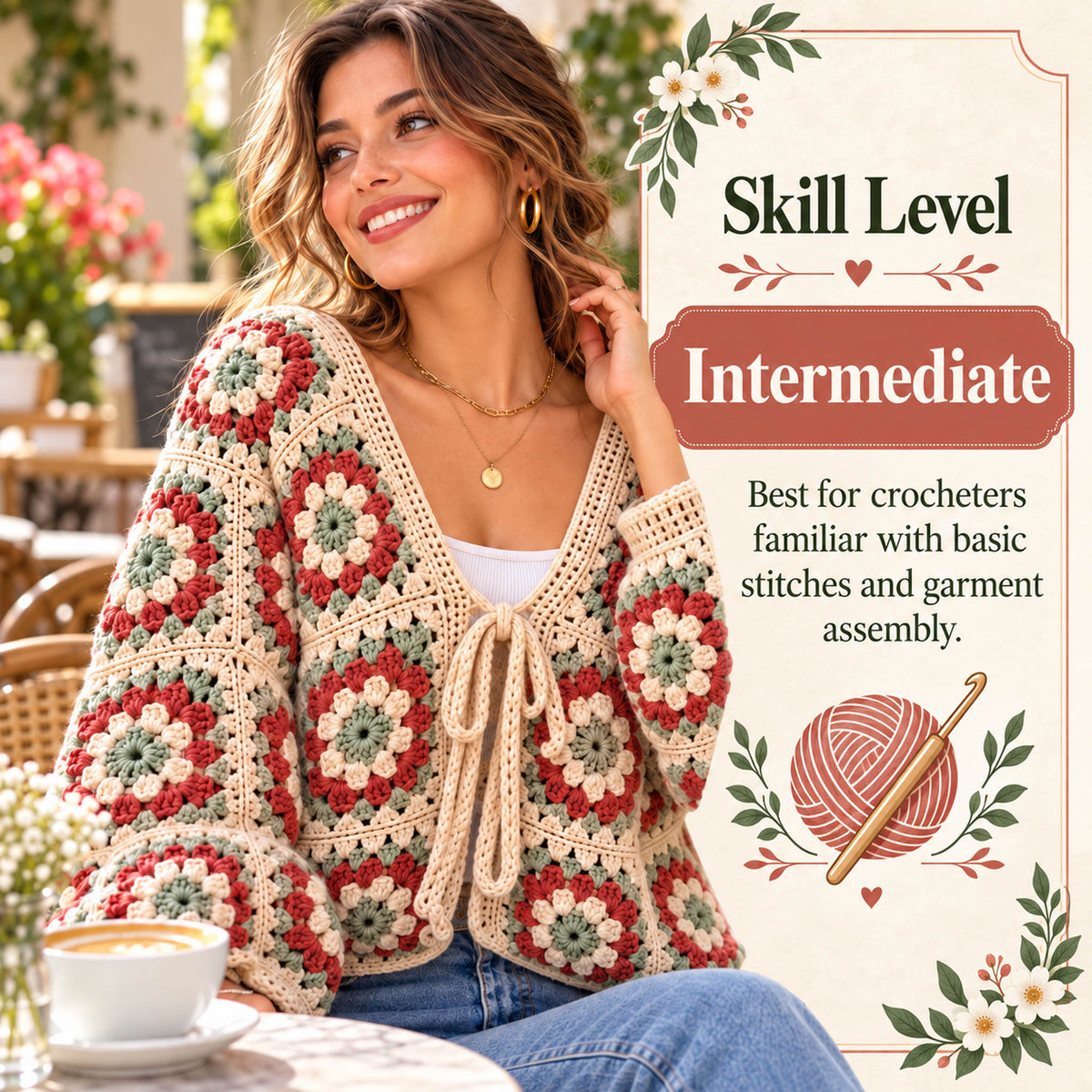 Floral Granny Square Cardigan Crochet Pattern PDF