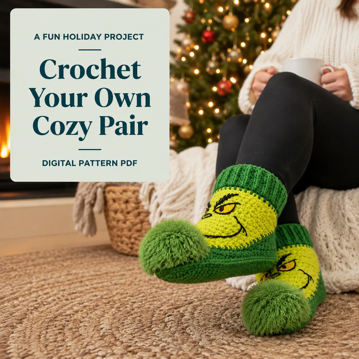 Green Christmas Slippers Crochet Pattern PDF | Cozy Holiday Socks
