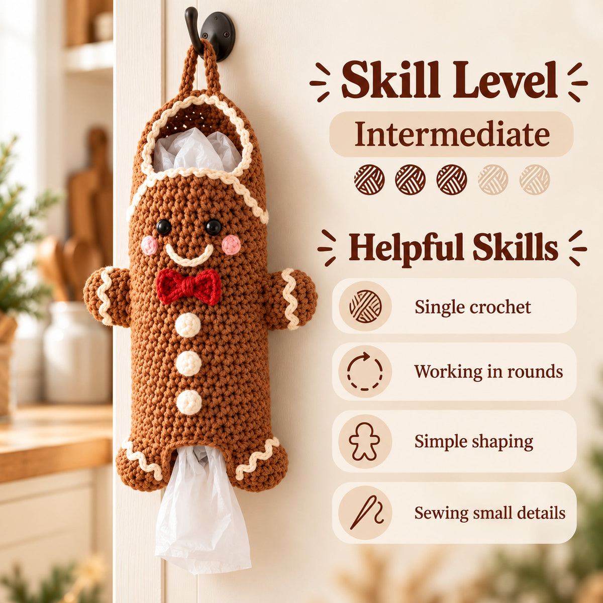 Gingerbread Man Plastic Bag Holder Crochet Pattern PDF