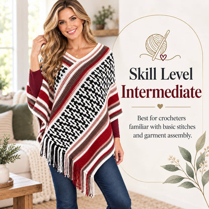 Houndstooth Fringe Poncho Crochet Pattern PDF