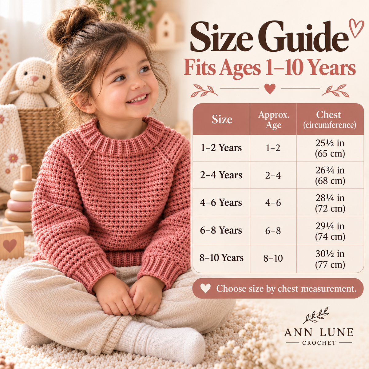 Kids Crochet Sweater Pattern – Sizes 1–10 Years PDF
