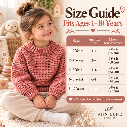 Kids Crochet Sweater Pattern – Sizes 1–10 Years PDF
