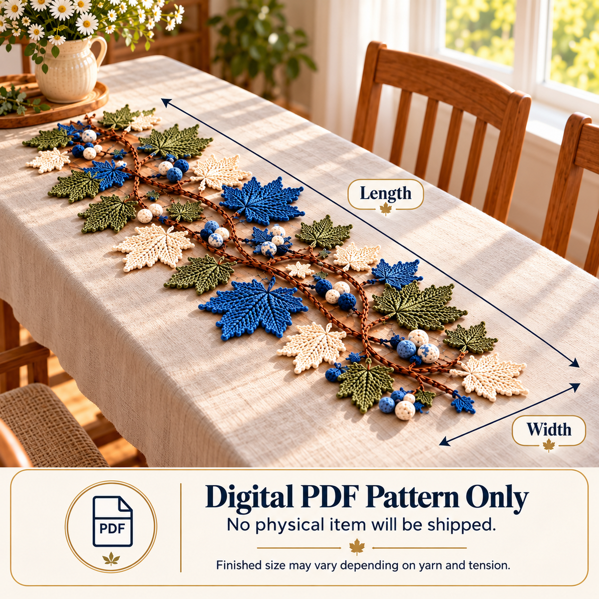 Maple Leaf Table Runner Crochet Pattern PDF