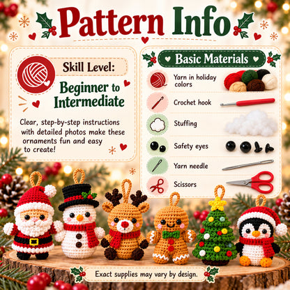 Mini Christmas Ornament Crochet Pattern Bundle – 6 Designs PDF