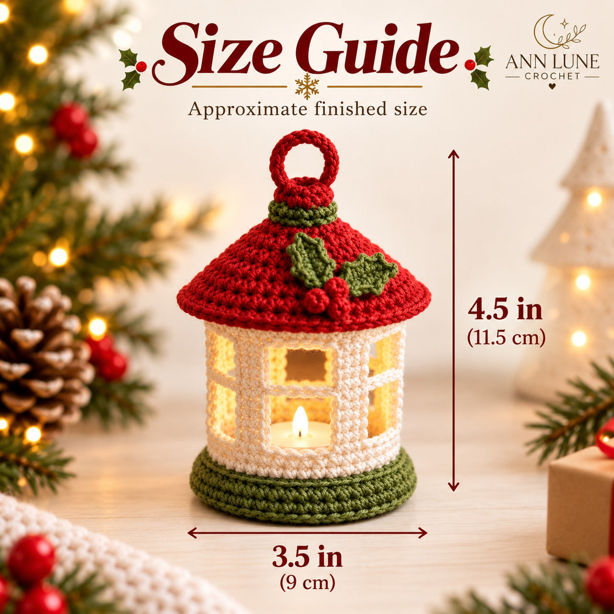 Mini Christmas Lantern Crochet Pattern PDF – Holiday Ornament & Decor