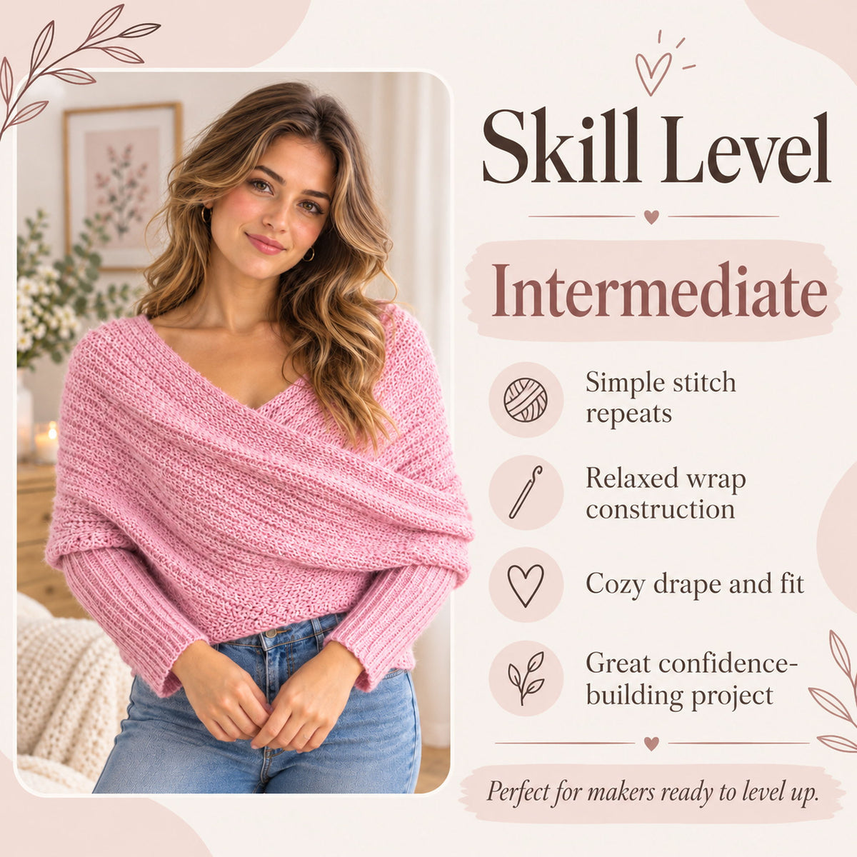 Pink Wrap Crochet Sweater Pattern PDF