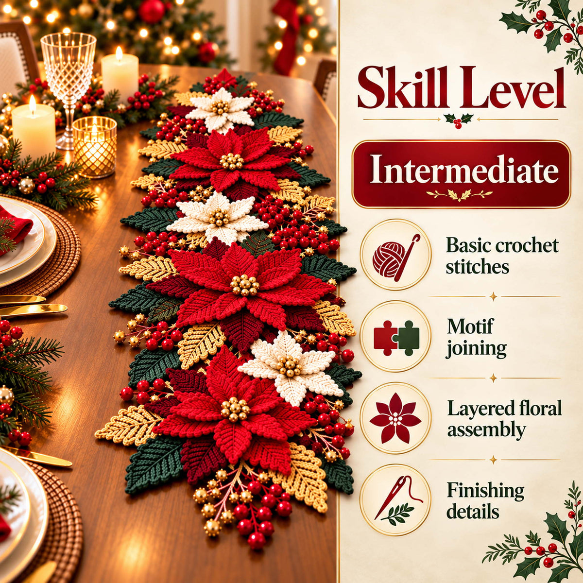 Poinsettia Table Runner Crochet Pattern PDF