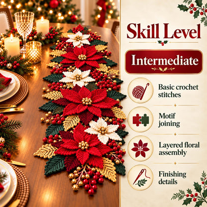 Poinsettia Table Runner Crochet Pattern PDF