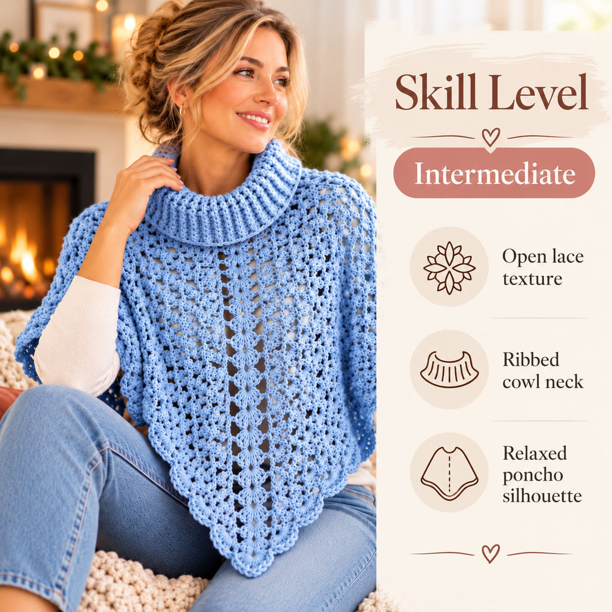 Turtleneck Poncho Crochet Pattern PDF – Cozy Lace Poncho