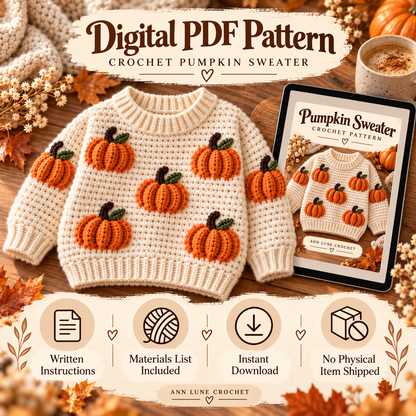 Pumpkin Sweater Crochet Pattern for Kids – Fall Crochet Pullover PDF Pattern
