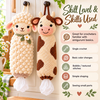 Sheep & Cow Crochet Plastic Bag Holder Pattern Bundle – PDF