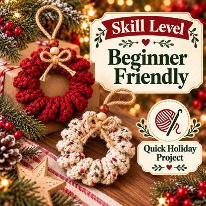 Mini Christmas Wreath Ornament Crochet Pattern PDF – Holiday Decor
