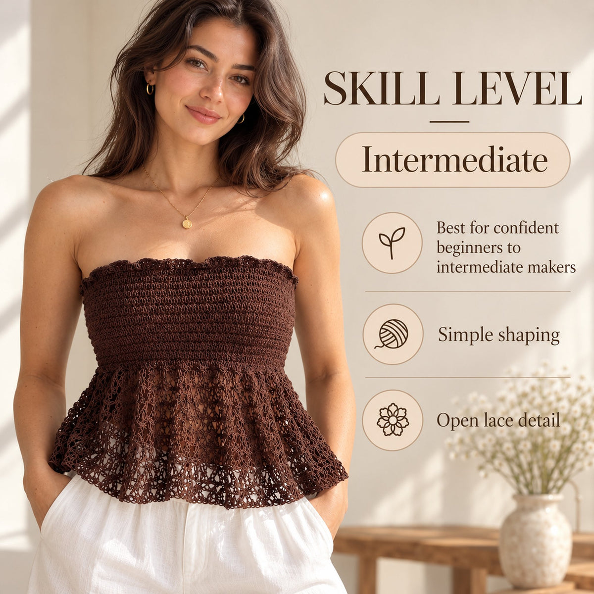 Strapless Crochet Peplum Top Pattern PDF – Boho Lace Tube Top