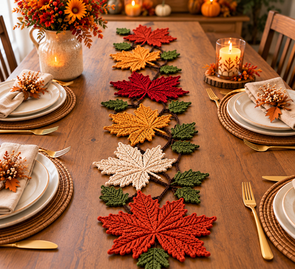 Autumn Maple Leaf Table Runner Crochet Pattern – Fall PDF Pattern