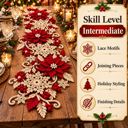 Christmas Poinsettia Table Runner Crochet Pattern PDF