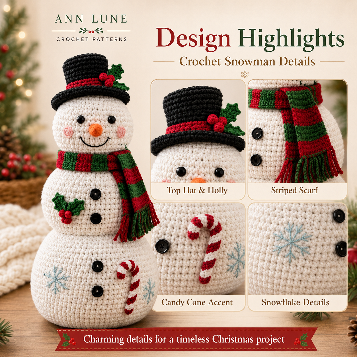 Snowman Crochet Pattern PDF – Christmas Amigurumi Snowman, Holiday Decor & Handmade Gift