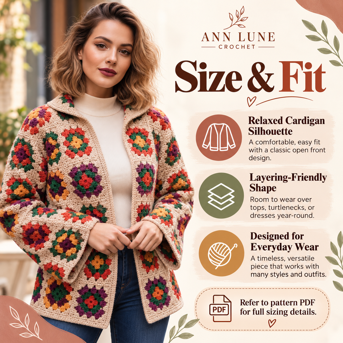 Granny Square Cardigan Crochet Pattern PDF | Floral Crochet Cardigan