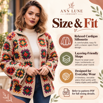 Granny Square Cardigan Crochet Pattern PDF | Floral Crochet Cardigan