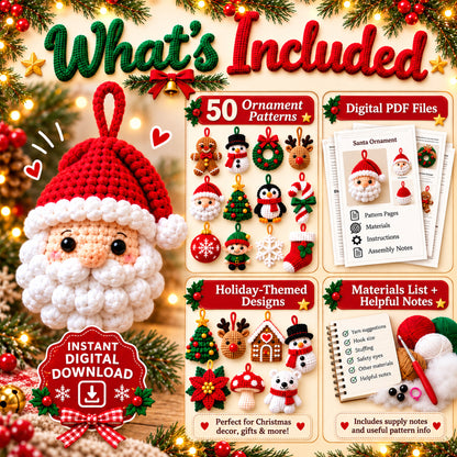 50 Christmas Ornament Crochet Patterns Bundle – Digital PDF