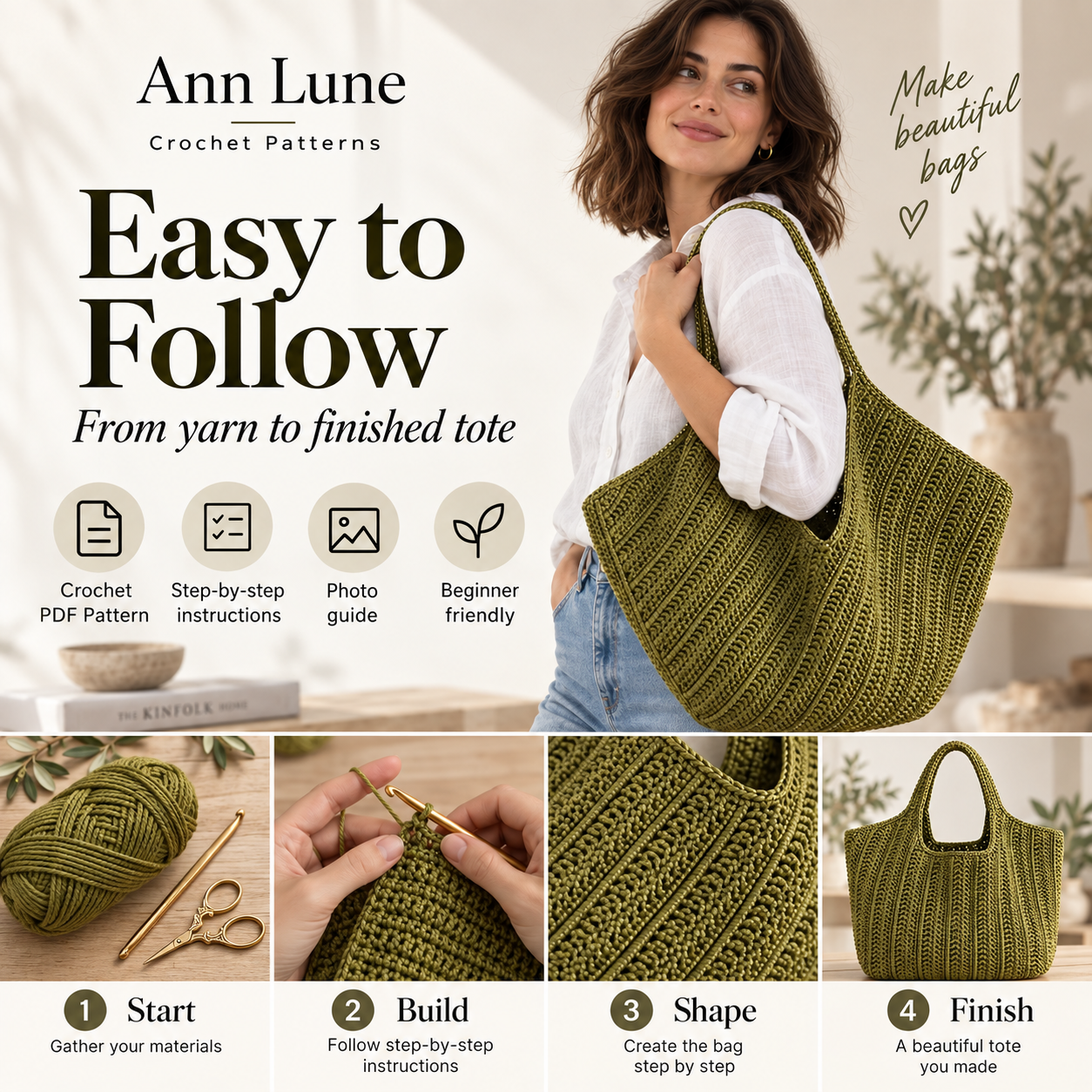 Textured Crochet Tote Bag Pattern PDF – Modern Market Bag Crochet Pattern, Everyday Shoulder Bag, Instant Download