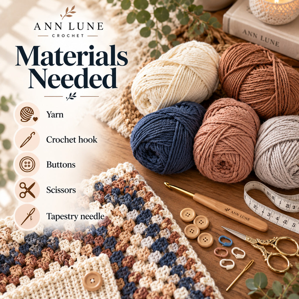 Oversized Square Cardigan Crochet Pattern PDF – Cozy Button Cardigan