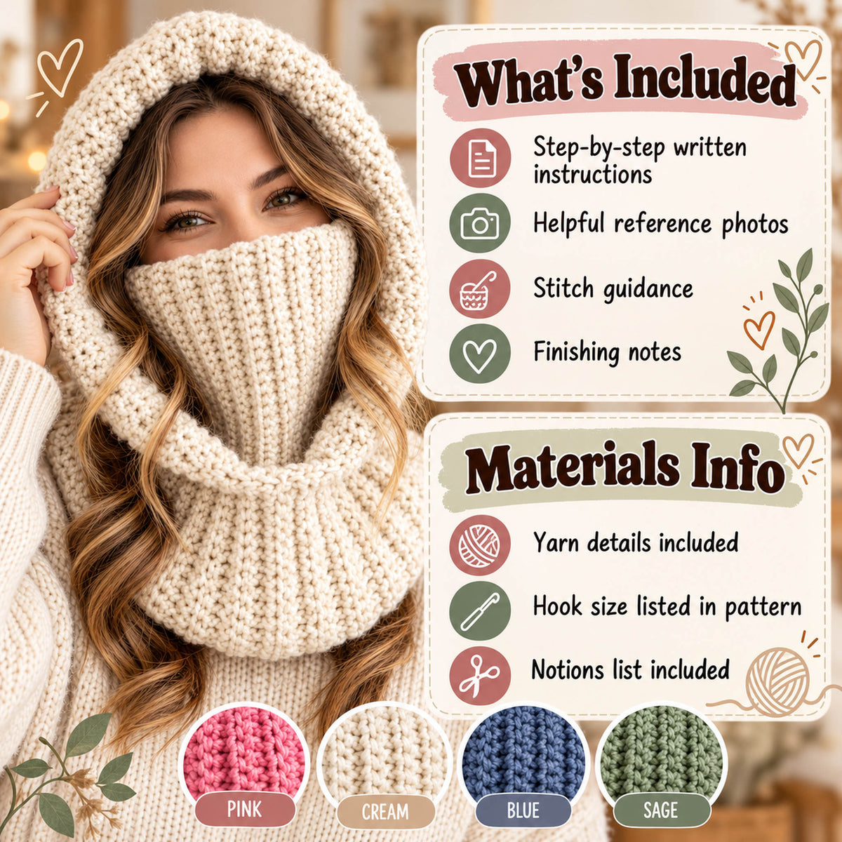 Balaclava Turtleneck Crochet Pattern PDF