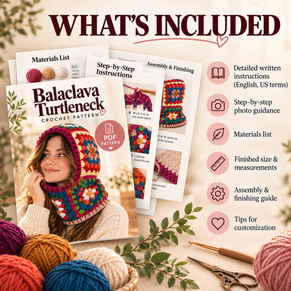 Multicolored Granny Square Balaclava Crochet Pattern PDF