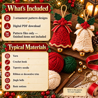 Christmas Bell Ornament Crochet Pattern Bundle – 3 Designs PDF