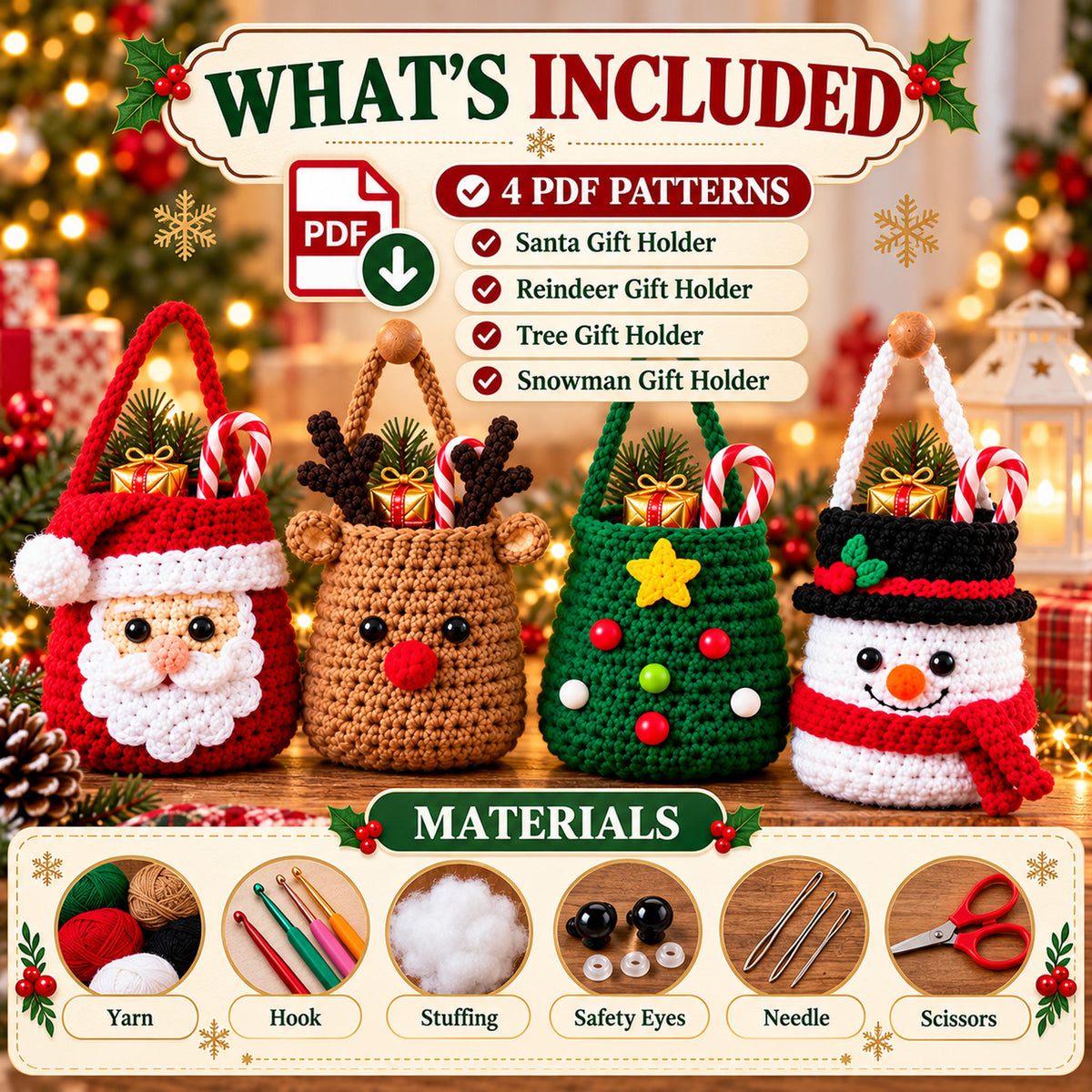 Christmas Crochet Gift Holder Pattern Bundle – 4 Designs PDF