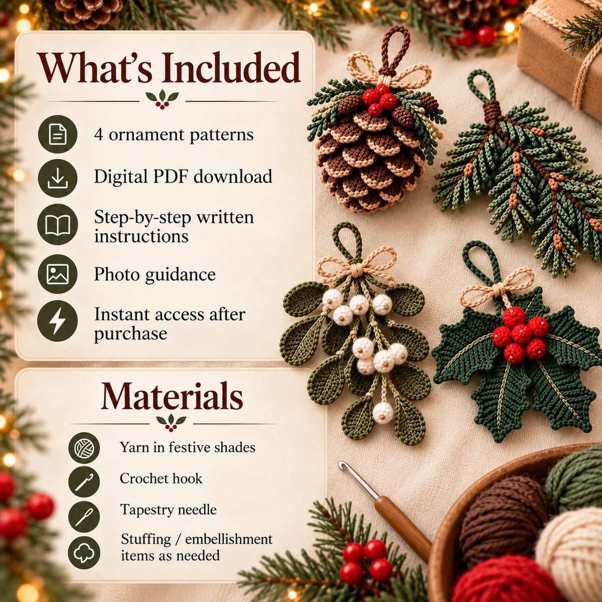 Christmas Crochet Ornament Pattern Bundle – 4 Designs PDF
