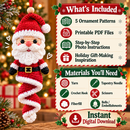 Christmas Spiral Ornament Crochet Pattern Bundle – 5 Designs PDF