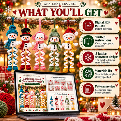 Christmas Spiral Snowman Ornament Crochet Pattern PDF | 5 Festive Snowman Designs