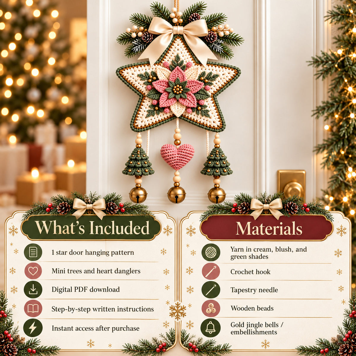 Christmas Star Door Hanging Crochet Pattern – PDF