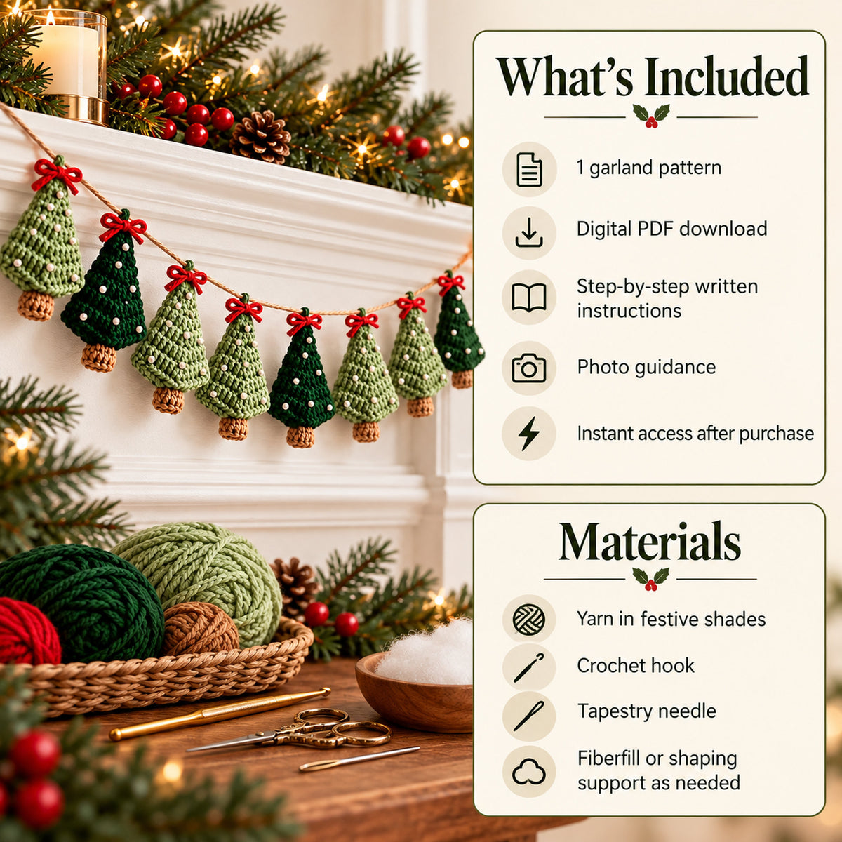 Christmas Tree Garland Crochet Pattern – Christmas Decor PDF
