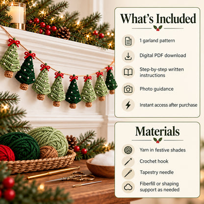 Christmas Tree Garland Crochet Pattern – Christmas Decor PDF