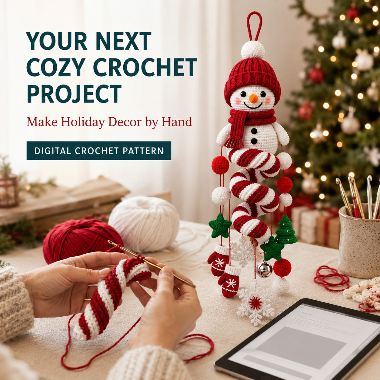 Snowman Spiral Hanging Crochet Pattern PDF | Christmas Amigurumi