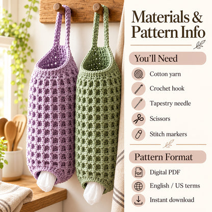 Crochet Plastic Bag Holder Pattern PDF – Hanging Kitchen Organizer