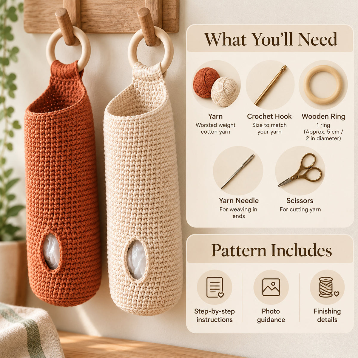 Crochet Plastic Bag Holder Pattern PDF – Hanging Kitchen Organizer